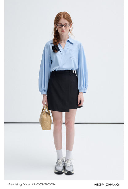 Bamboo Fiber Asymmetric Placket Open Collar Shirt