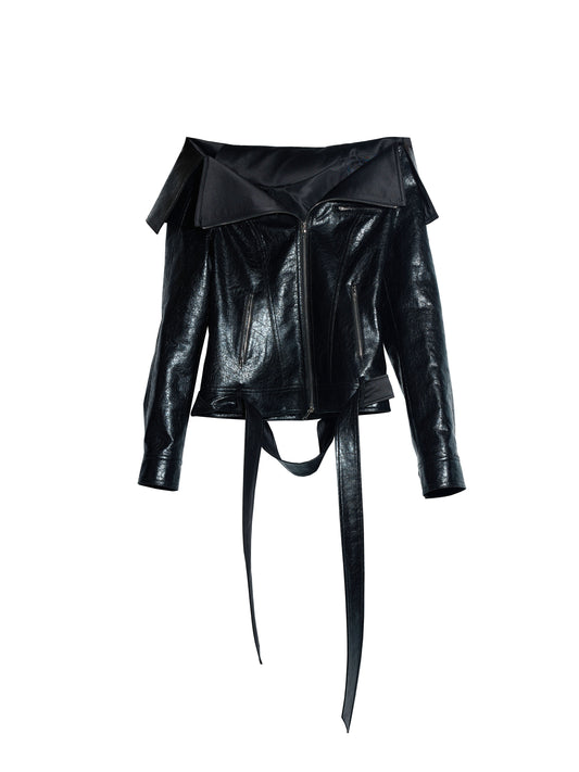 Double Zip Faux Leather Jacket With Large Lapels