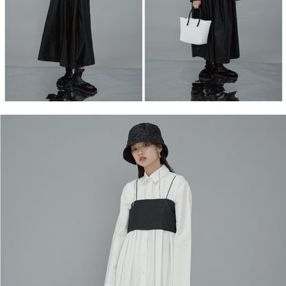 Relax Fit Pleated Cotton Long Shirt Dress