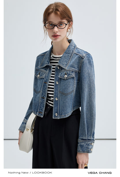 Cropped Classic Washed Denim Jacket