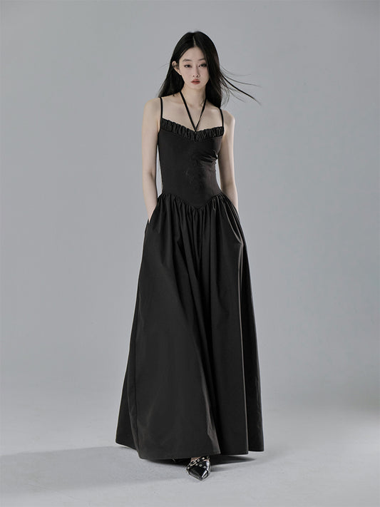 Dragon Embroidery Double-Strap Long Dress