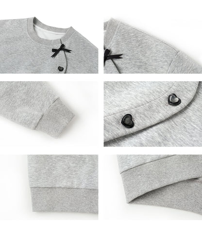 Relaxed Fit Heart-Buttoned Wavy Front Sweatshirt