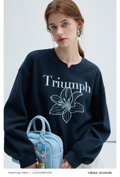 Flower Embroidery Casual Loose Fit Sweatshirt