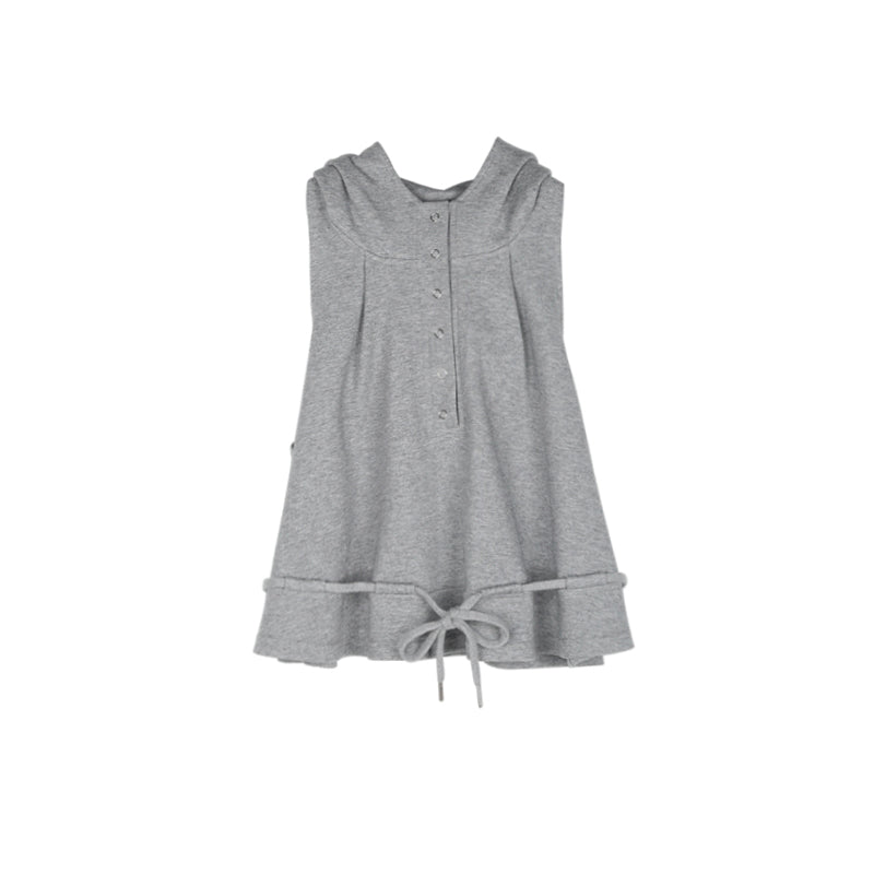 Hooded Sleeveless Relaxed Fit Top With Drawstring