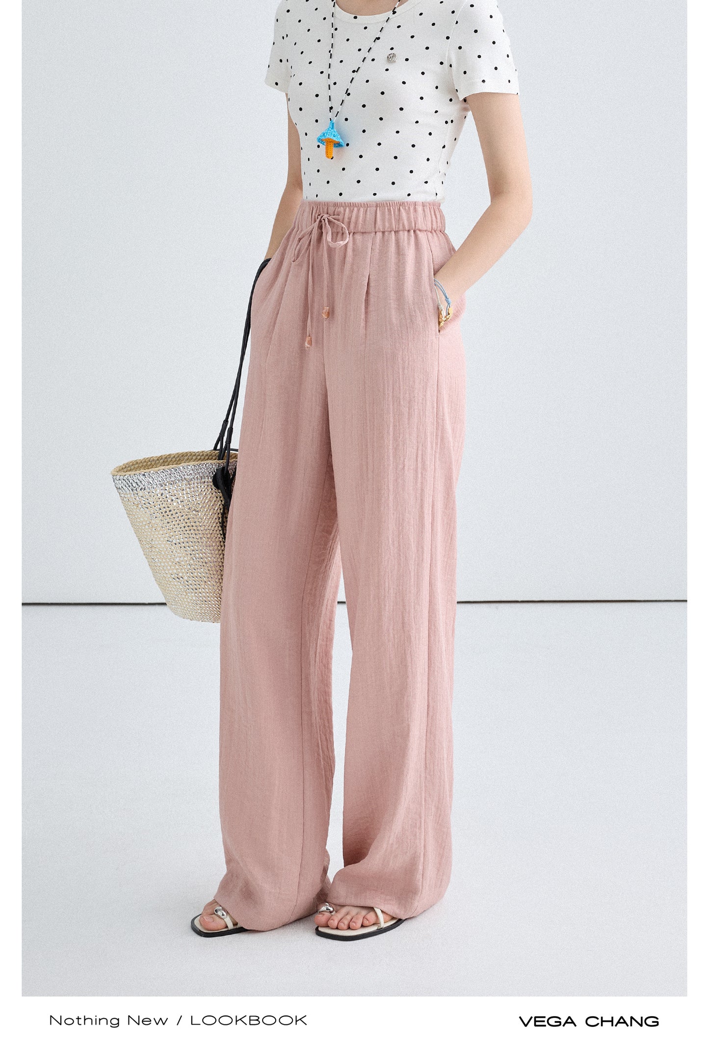 Frilled Edge Rib Tank Top and Straight Wide Pants