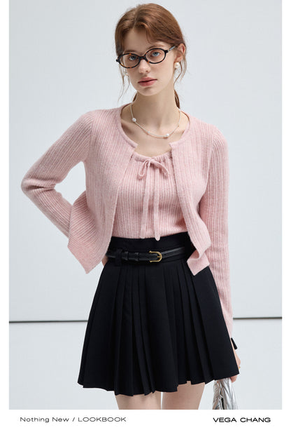 Ribbed Halter And Open Front Knit Cardigan Set