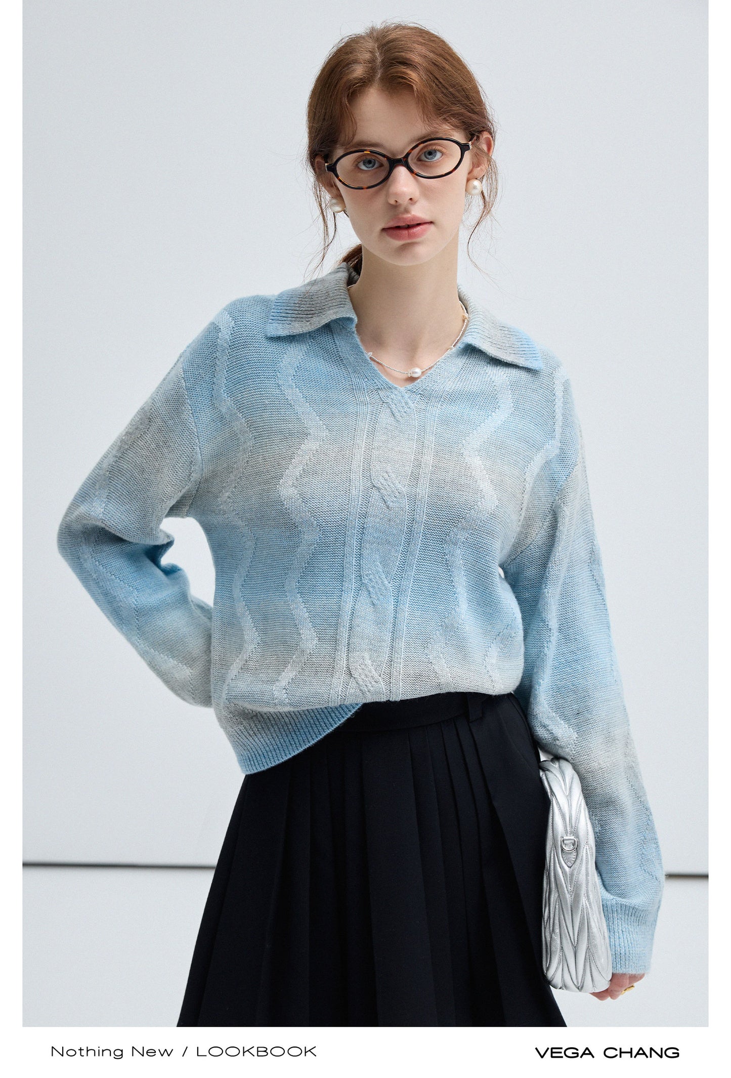 Wool Blend Gradient Color Polo Collar Sweater