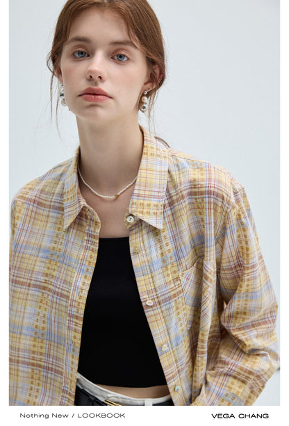 Floral Embroidery Cotton Plaid Shirt