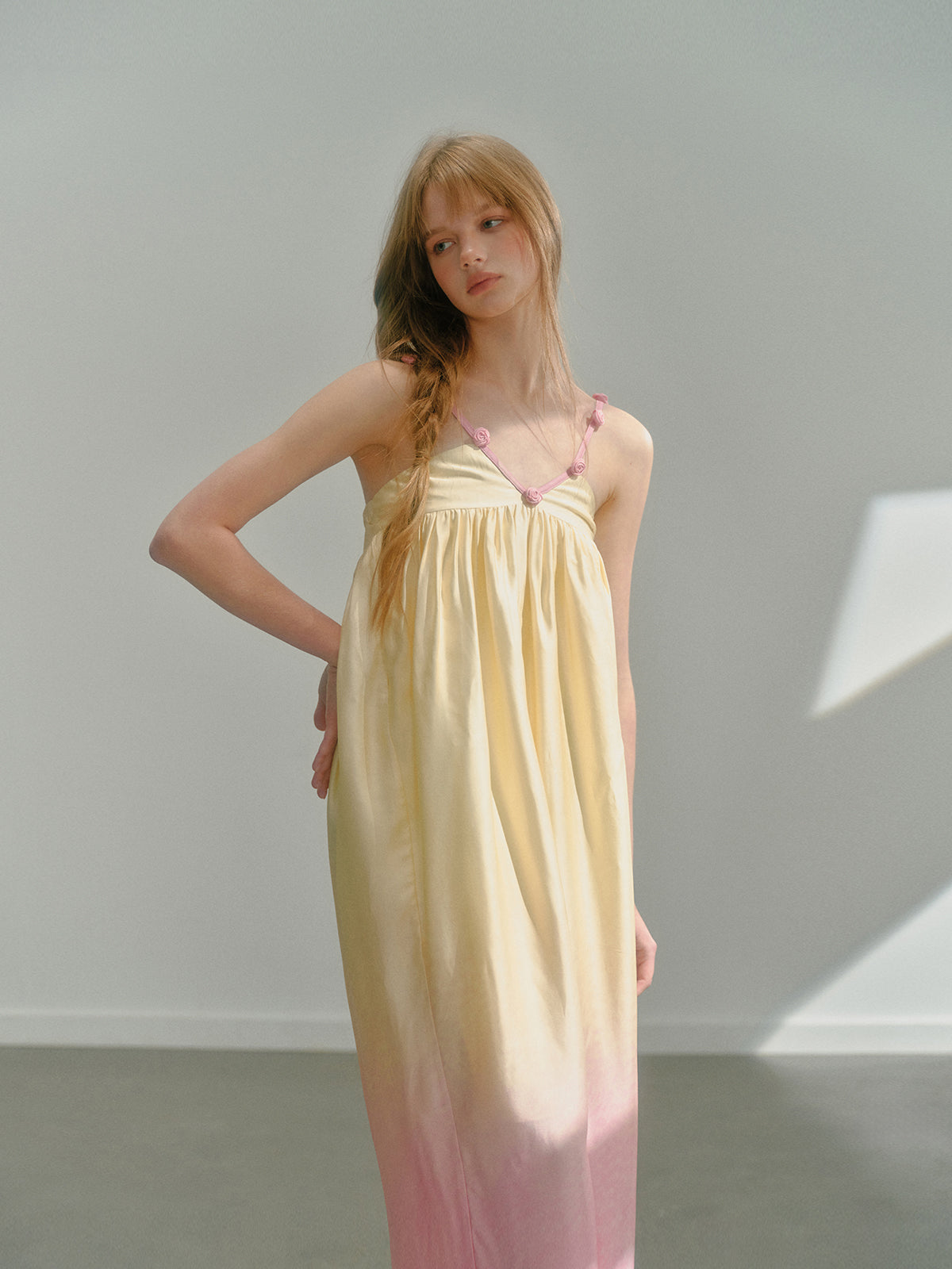 Flower Neck Sunset Gradient Long Camisole Dress