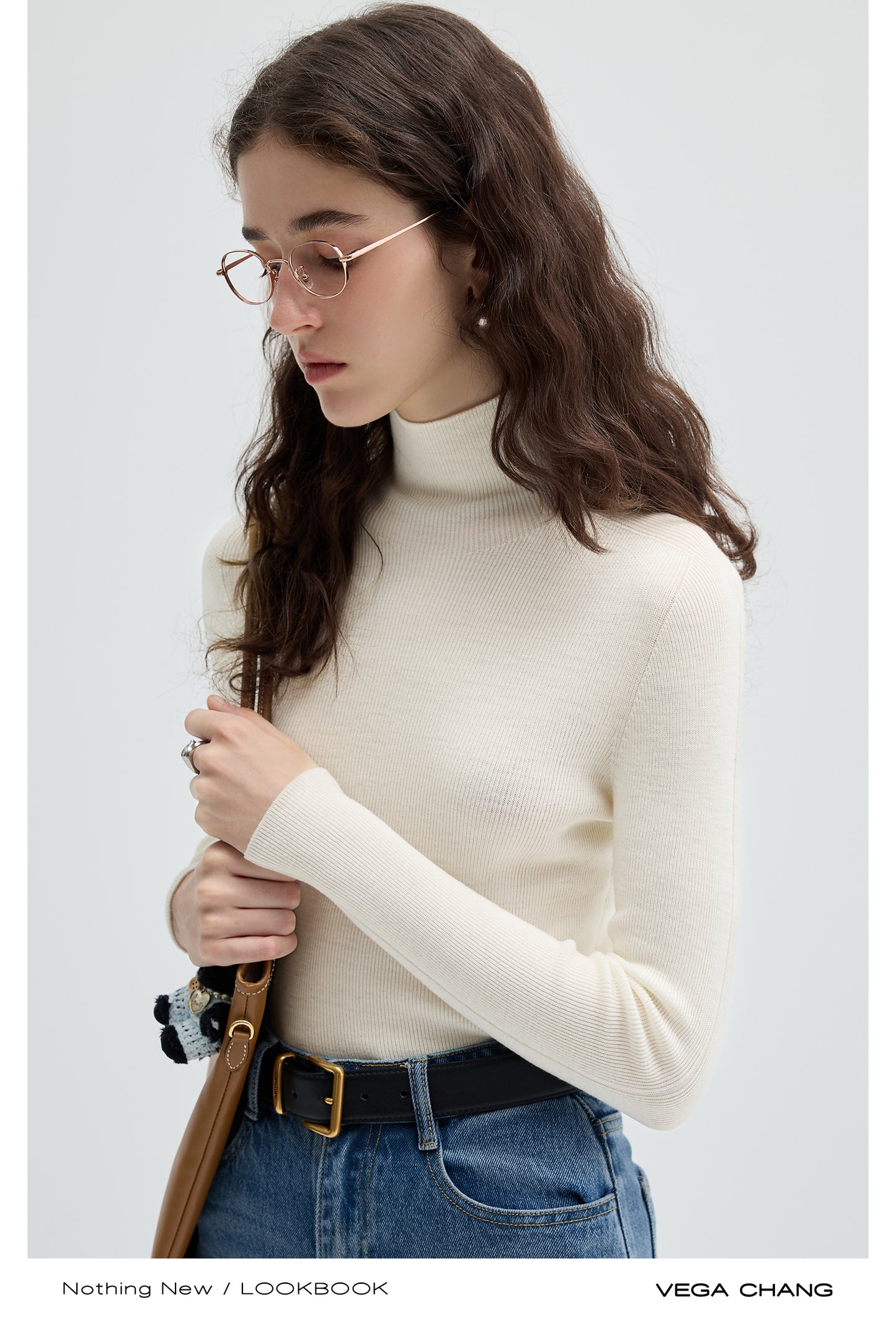 Elastic Rib Knit Woolen High Neck Top