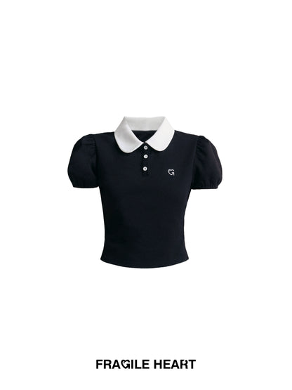 Contrast Color Round Collar Short Polo Shirt