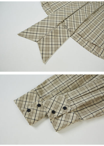 Plaid Round Hem Shirt With Removable Tie