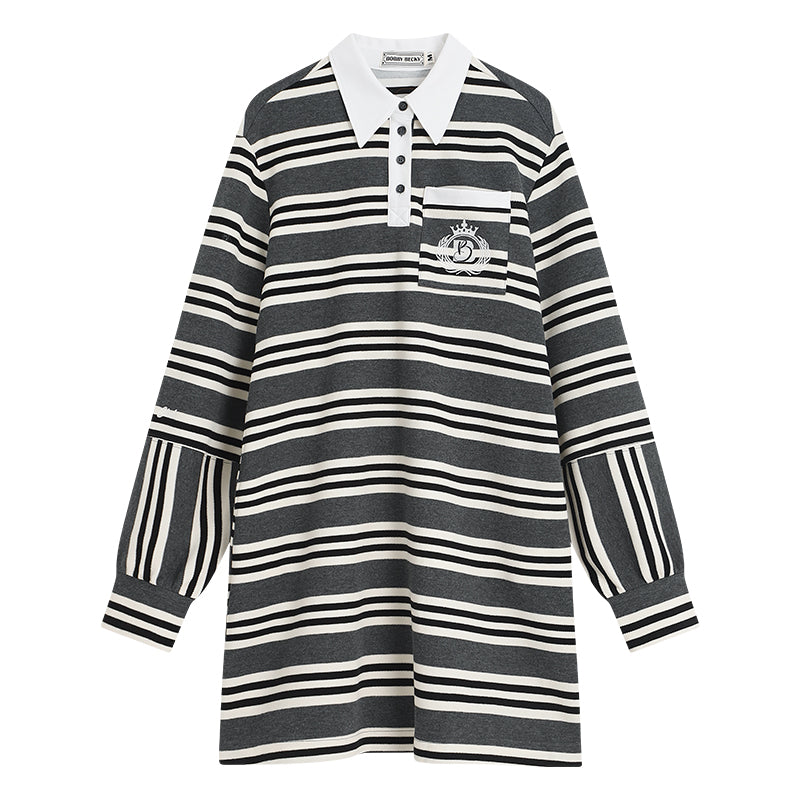 College Style Contrast Rugby Shirt Dress