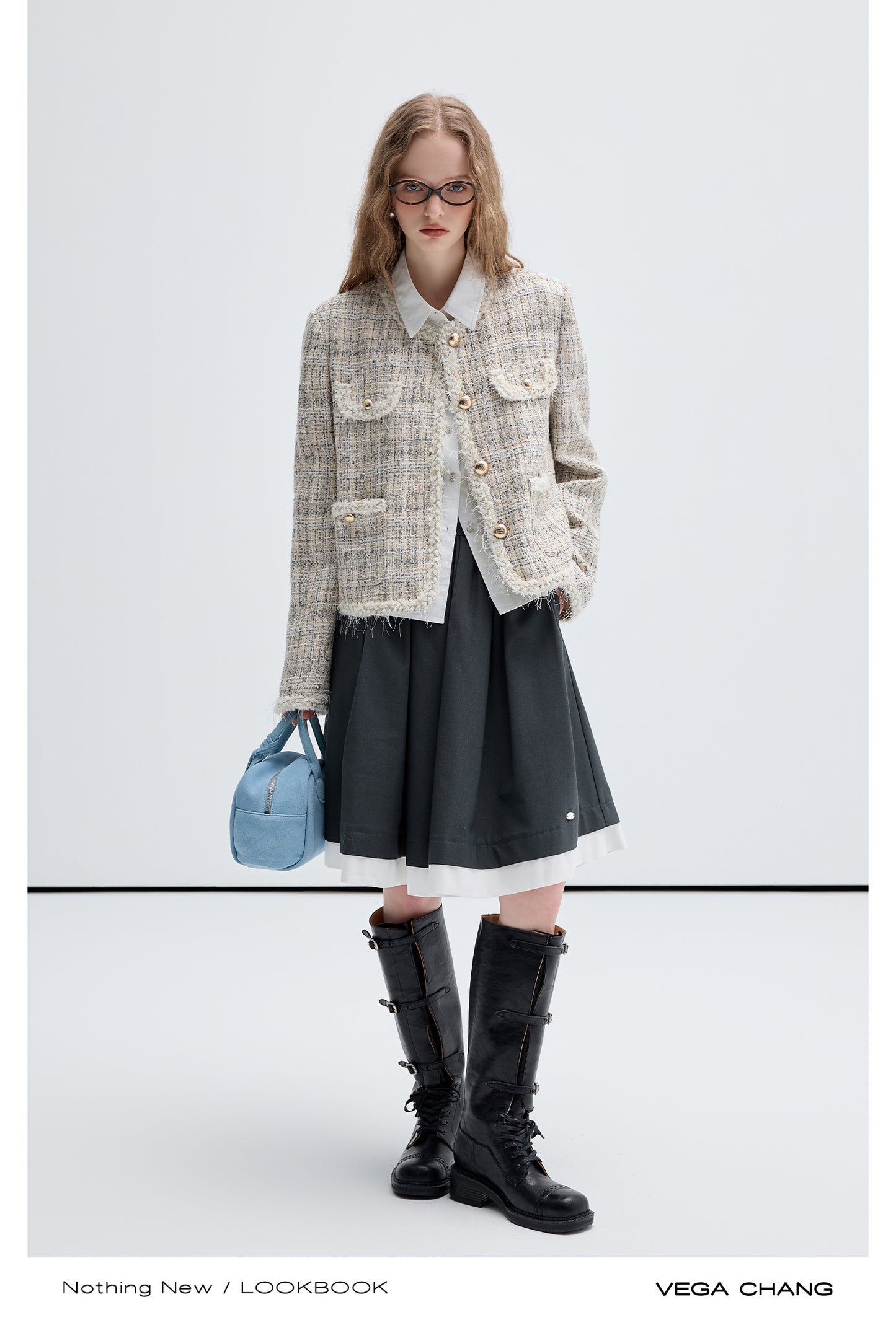 Tweed Braided Trim Collarless Jacket