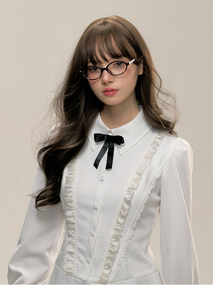 Pleated Shirt Dress With Removable Bow Tie