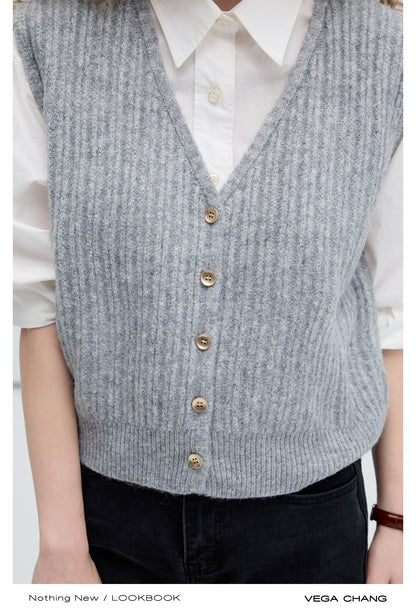 Fine Twist Blended Button Down Stripe Vest