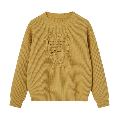 Letter Embroidered Ribbed Knit Sweater