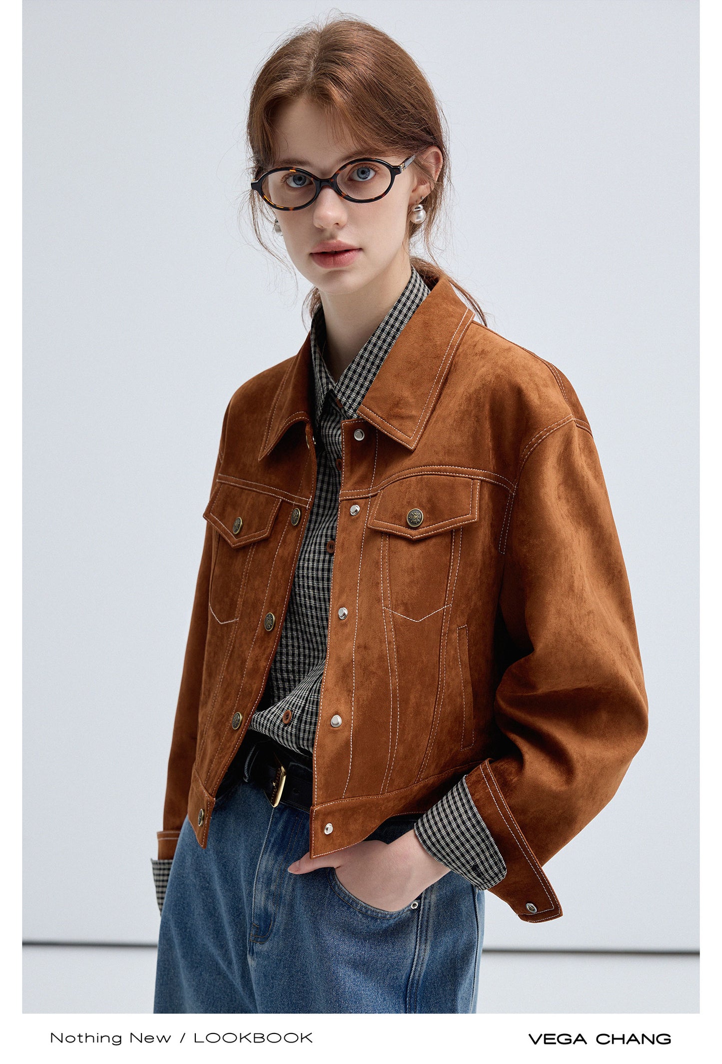 Faux Suede Contrast Stitched Trucker Jacket