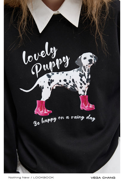 Dog In Boots Print Relax Fit Cotton Sweatshirt