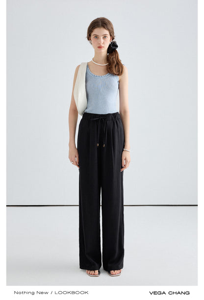 Frilled Edge Rib Tank Top and Straight Wide Pants