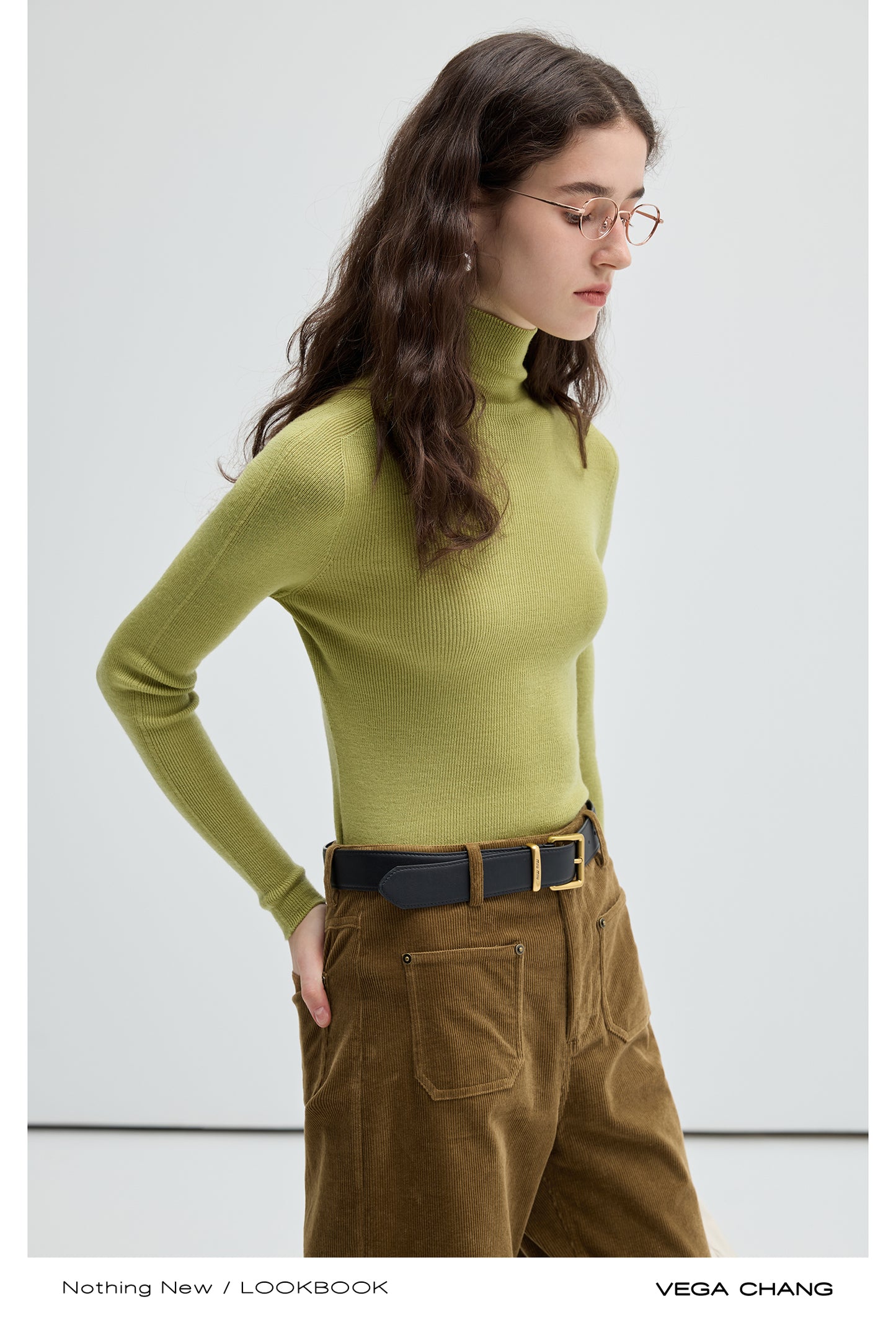 Elastic Rib Knit Woolen High Neck Top