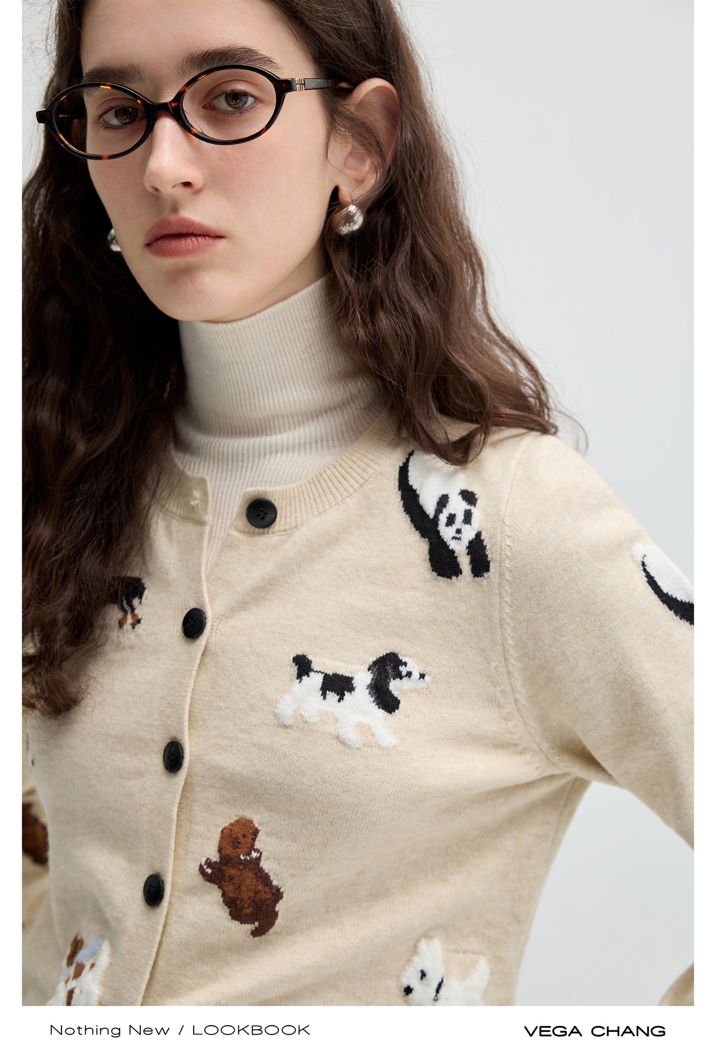 Jacquard Animal Patterned Round Neck Cardigan