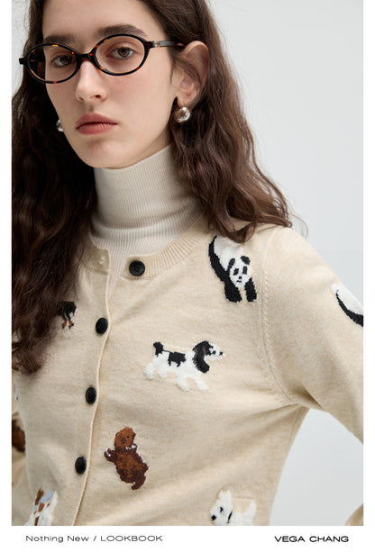 Jacquard Animal Patterned Round Neck Cardigan