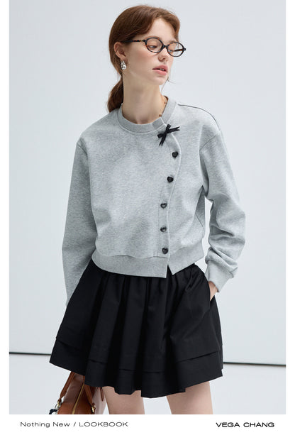 Relaxed Fit Heart-Buttoned Wavy Front Sweatshirt