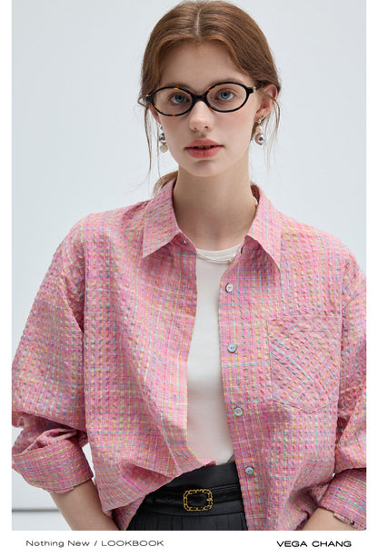 Plaid Drop Shoulder Woven Textured Shirt