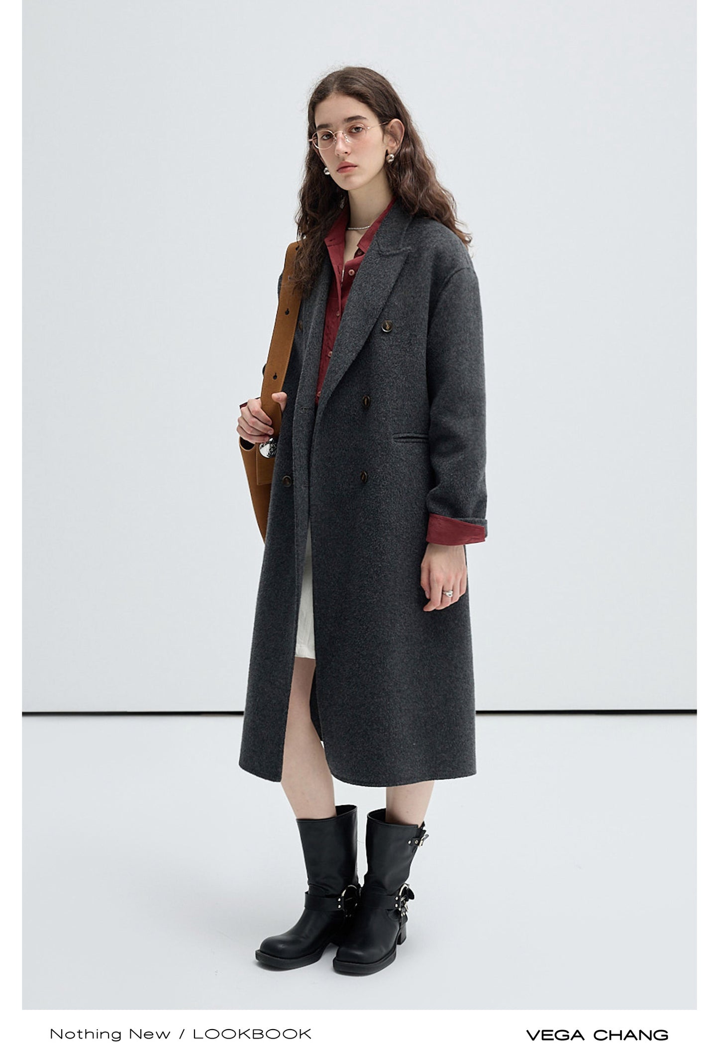 Wool Silk Blend Long Double-Breasted Coat