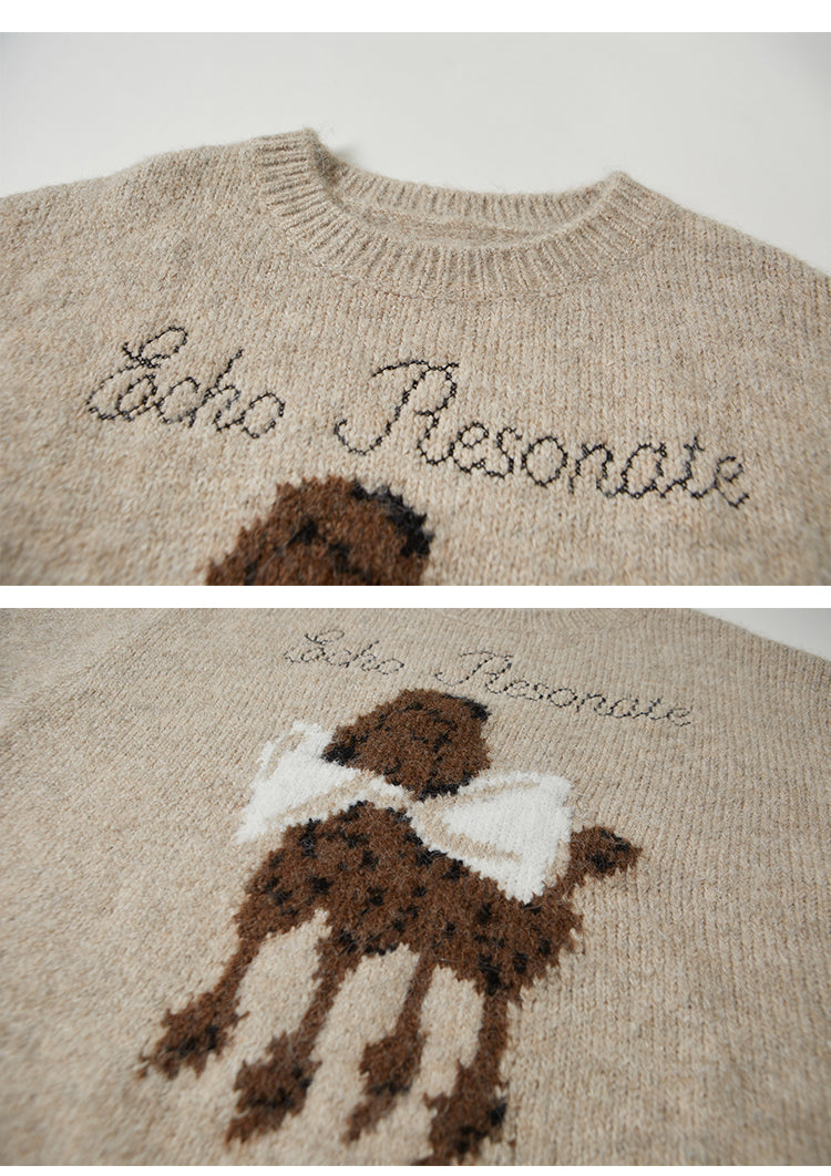 Wool Blend Dog And Bow Knit Pullover