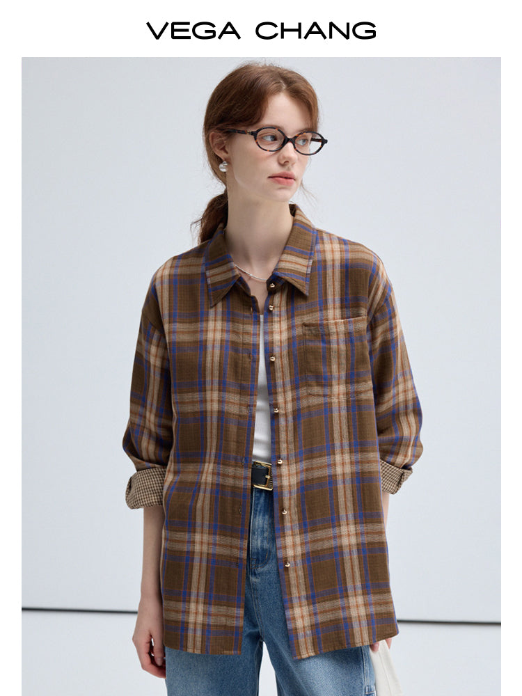 Plaid Longline Shirt With Gingham Check Lining