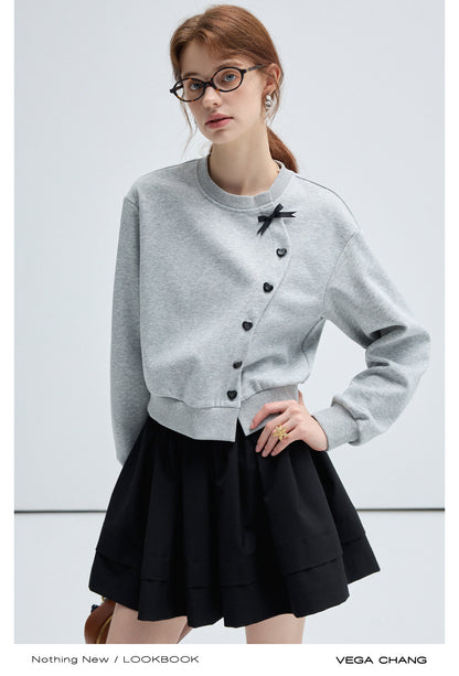 Relaxed Fit Heart-Buttoned Wavy Front Sweatshirt