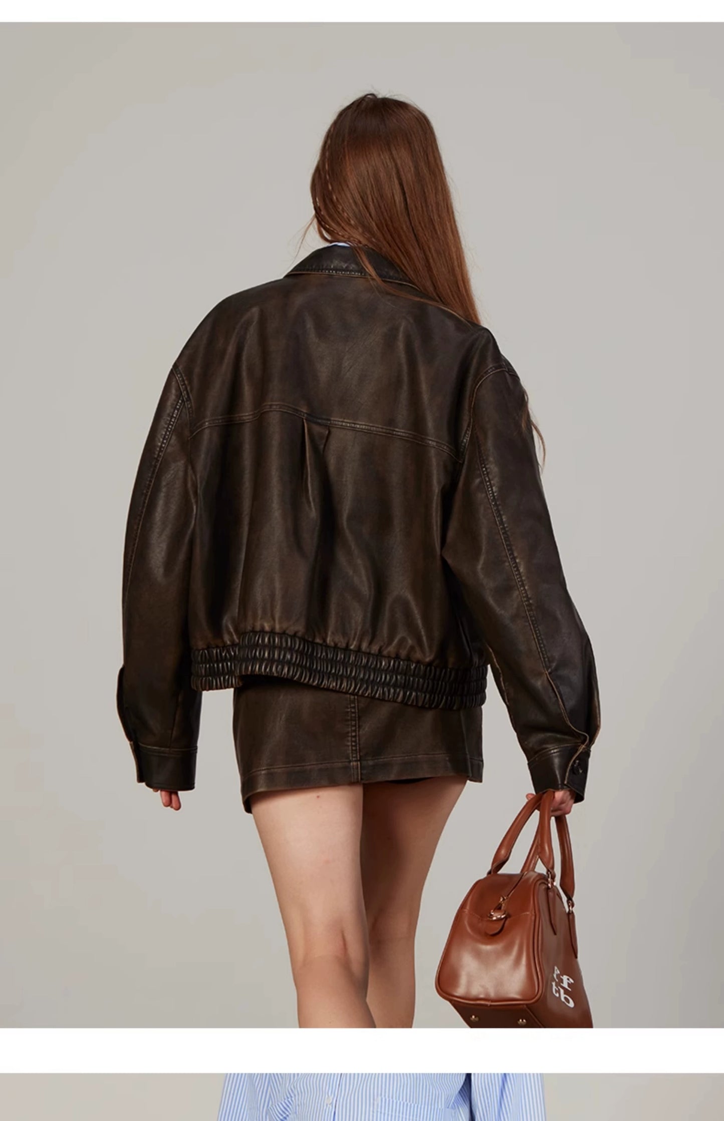 Faux Leather Motorcycle Jacket And Mini Skirt