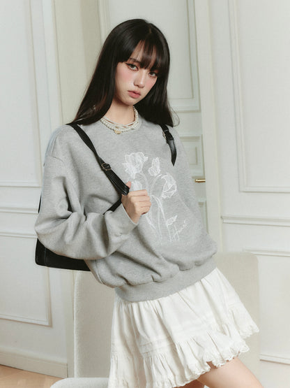 Lace Flower Embroidery Relax Fit Sweatshirt