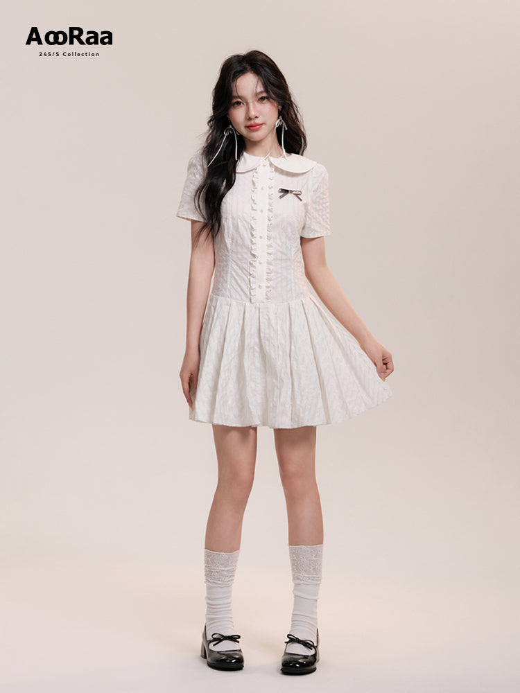 Peter Pan Collar Pleated Stripe Shirt Dress