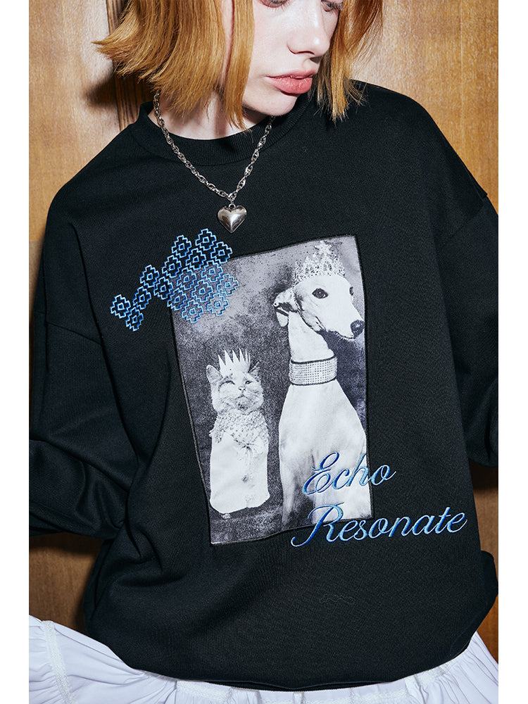 Photograph Applique Cotton Sweatshirt