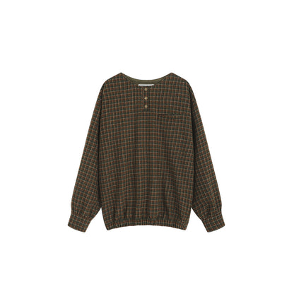 Plaid Relaxed Fit Wool Blend Pullover Sweater