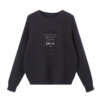 Letter Embroidered Ribbed Knit Sweater