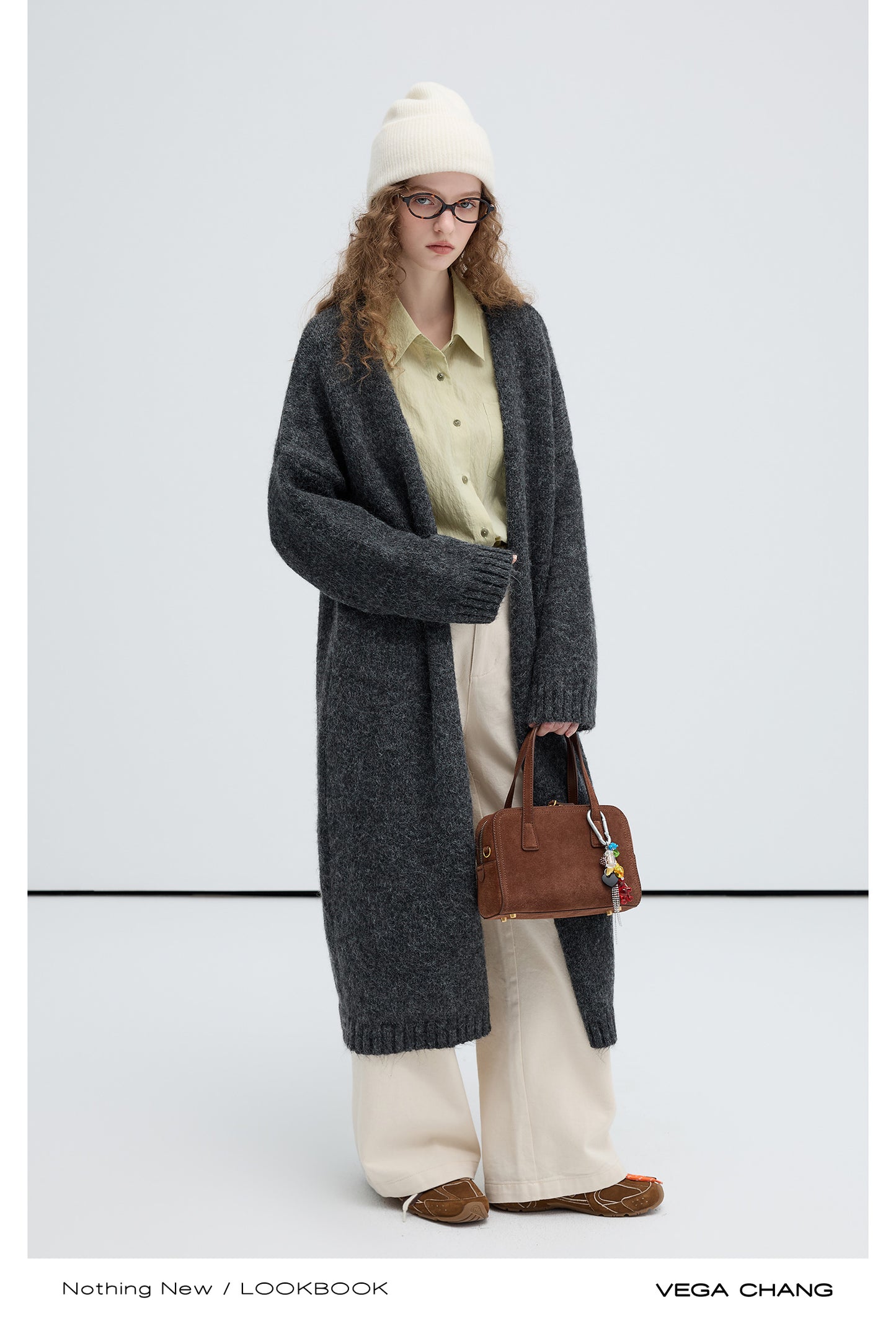 Wool Blend Buttonless Open Front Long Cardigan