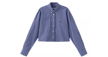 Small Plaid Cropped Cotton Button-Down Shirt