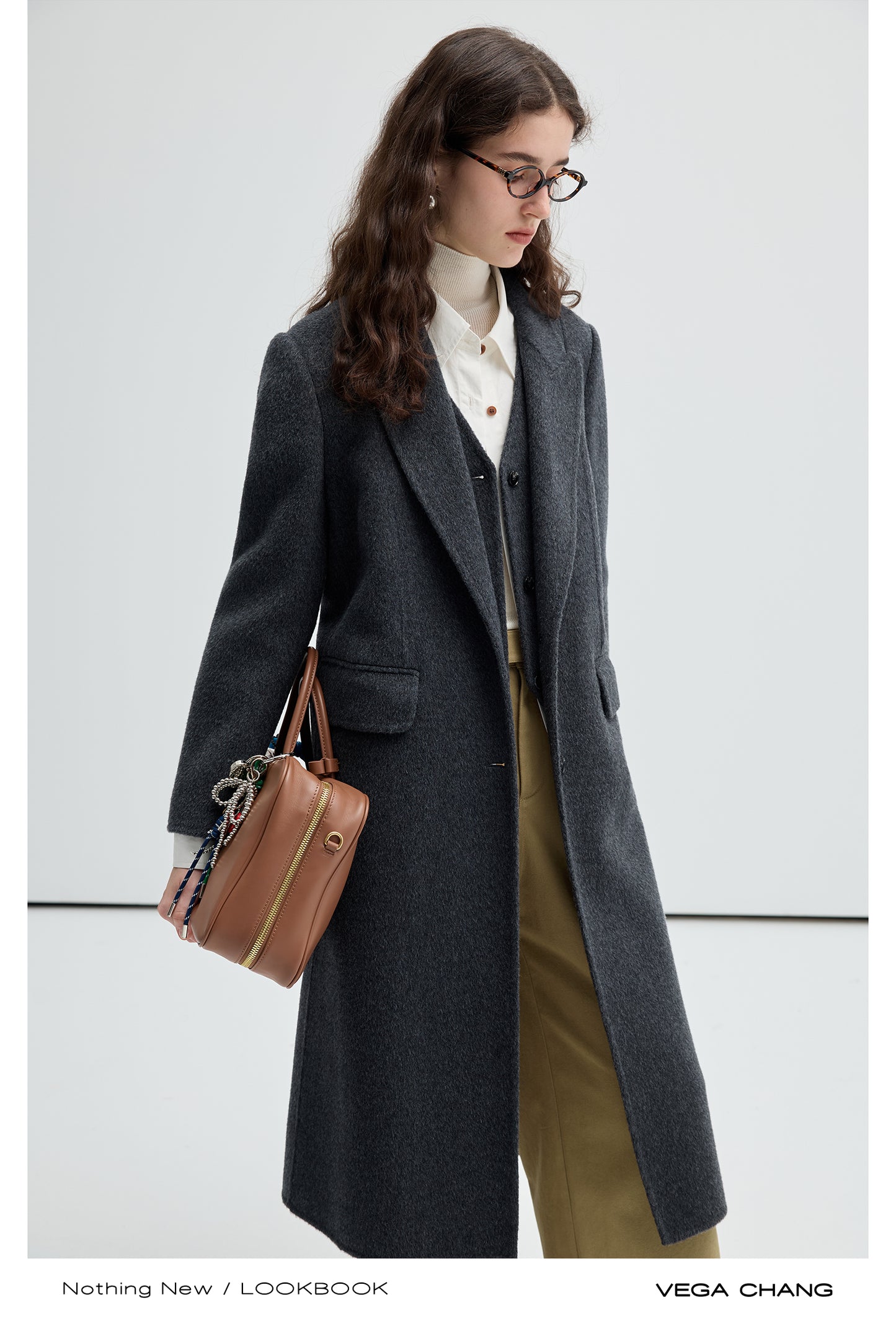 Alpaca Blend Layered Look Midi Wool Coat