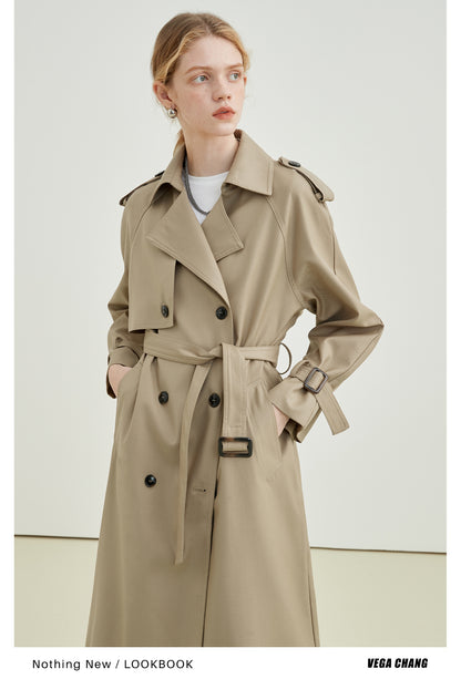 Classic Double-Breasted Midi Trench Coat