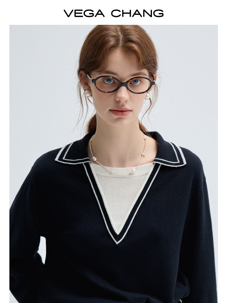 Faux Two-Piece Tipping Polo Knit Pullover