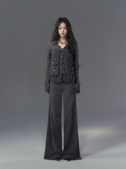 Printed Waist Wide-Leg Velvet Chenille Pants