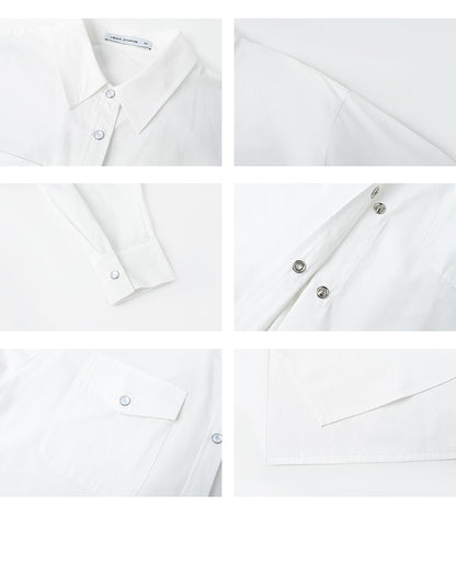 Snap Button Flip Collar Shirt With Chest Pockets