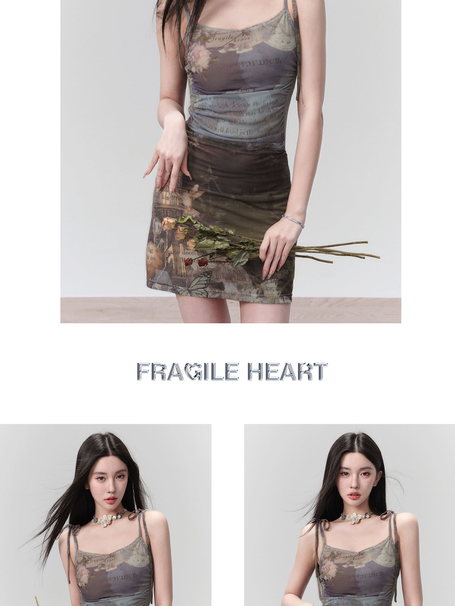 Mesh Oil Painting Print Bodycon Camisole Dress