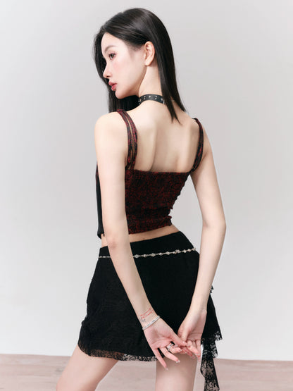 Rose Layered Jacquard Lace Camisole Top With Double Straps