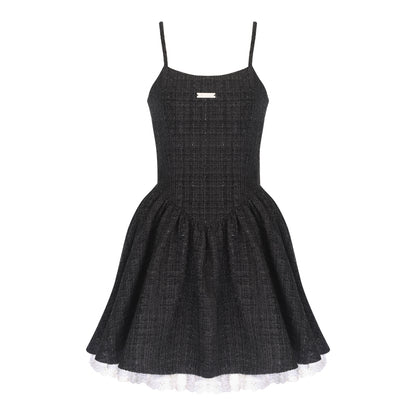 Victorian Corset-Inspired Tweed Strap Dress