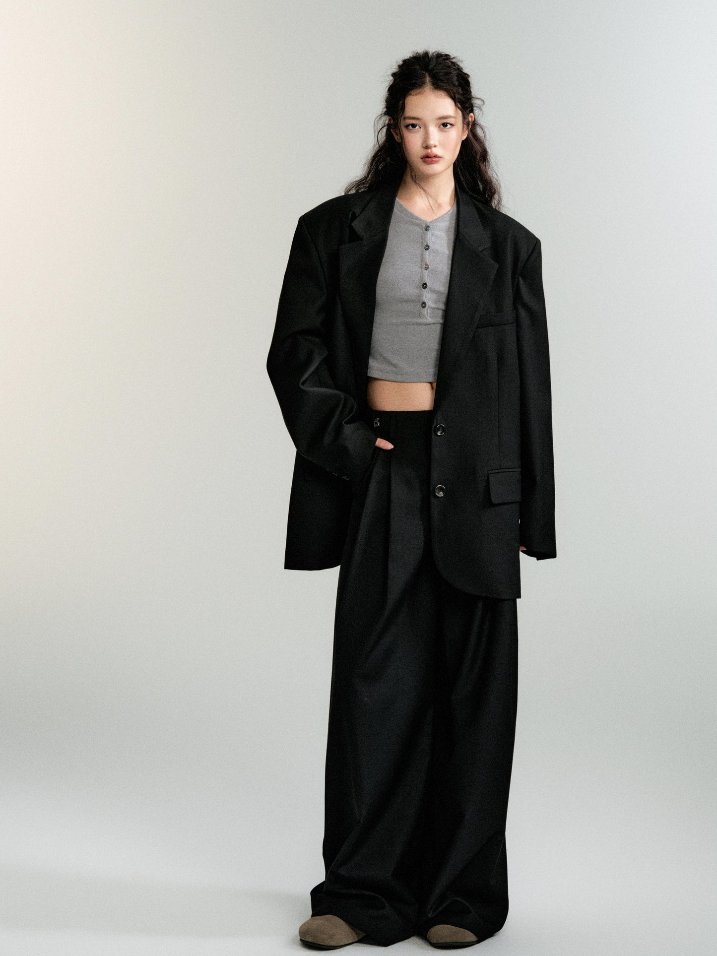 Oversized Shoulder-Padded Suit Jacket And Trousers